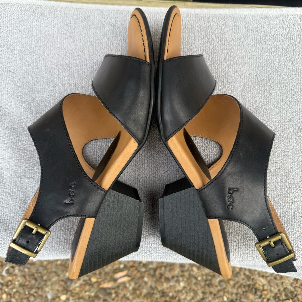 Boc Born Leather Sandals Black Double Strap Block Heel Buckle Open Toe Size 10 - Picture 4 of 15